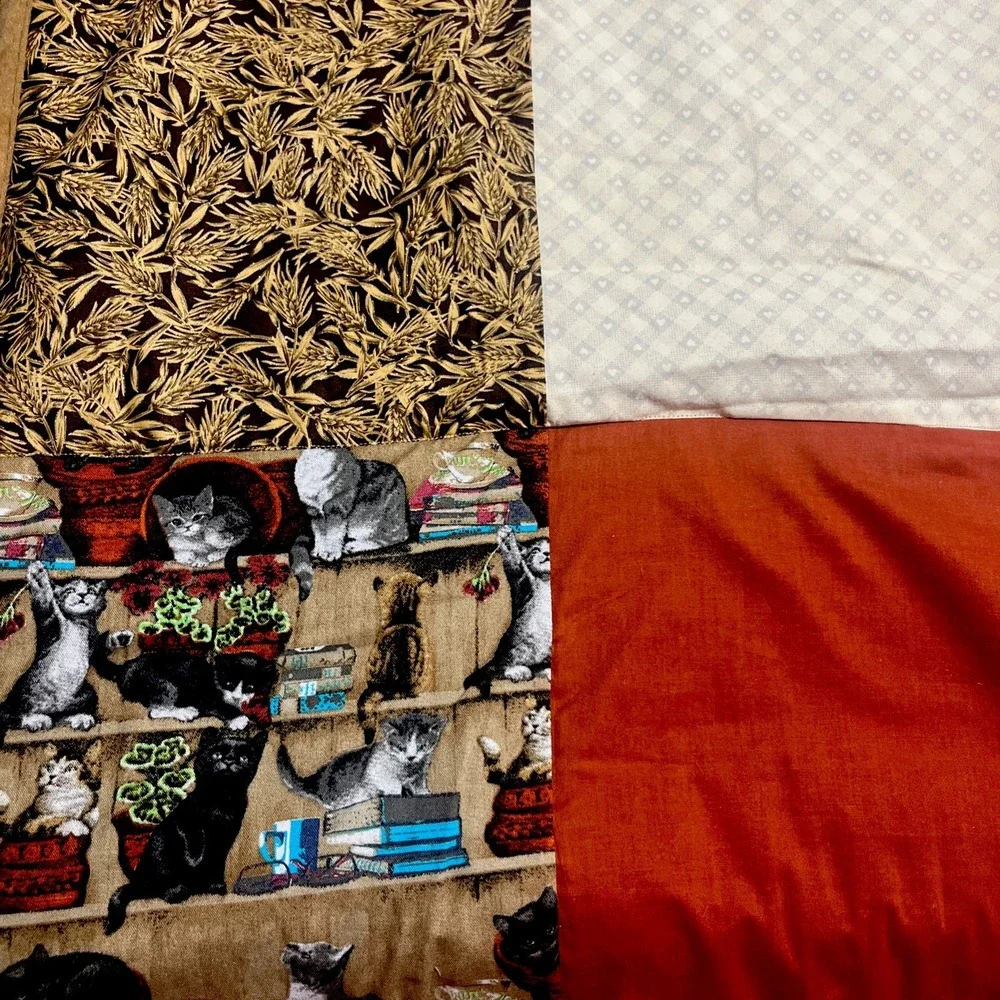 Handmade Patchwork Quilt Fall Themed Machine Sewn Faux Suede Back 40